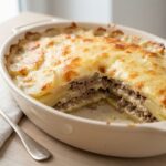 Gratin de pommes de terre au bœuf haché, fondant au four